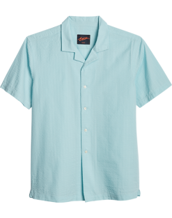 Egara Slim Fit Seersucker Short Sleeve Sport Shirt, Aqua Tonal Stripe
