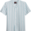 Egara Slim Fit Short Sleeve Sport Shirt, Aqua Stripe -Dress Shirts Sales MW40 6N8C 26 EGARA AQUA MAIN