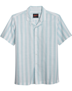 Egara Slim Fit Short Sleeve Sport Shirt, Aqua Stripe
