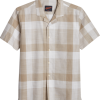 Egara Slim Fit Short Sleeve Sport Shirt, Taupe Plaid -Dress Shirts Sales MW40 6N8L 05 EGARA TAUPE MAIN