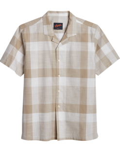 Egara Slim Fit Short Sleeve Sport Shirt, Taupe Plaid