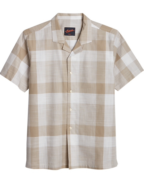 Egara Slim Fit Short Sleeve Sport Shirt, Taupe Plaid 3 Egara Slim Fit Short Sleeve Sport Shirt, Taupe Plaid
