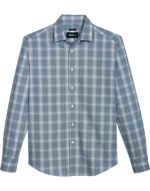 Awearness Kenneth Cole Slim Fit Spread Collar Sport Shirt, Teal Ombre Plaid 3 Awearness Kenneth Cole Slim Fit Spread Collar Sport Shirt, Teal Ombre Plaid