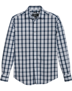 Awearness Kenneth Cole Slim Fit Spread Collar Sport Shirt, Teal Grid