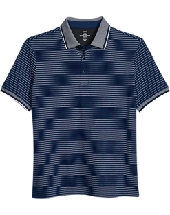 Michael Strahan Modern Fit Short Sleeve Polo, Navy Stripe