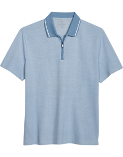 Michael Strahan Modern Fit Zip Polo, Light Blue