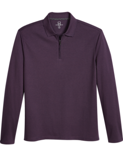 Michael Strahan Modern Fit Long Sleeve Polo Purple & Gray