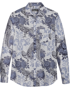 Paisley & Gray Slim Fit Spread Collar Sport Shirt, Blue Baroque Pheasant