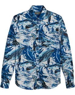 Paisley & Gray Slim Fit Button-Down Collar Sport Shirt, Light Blue Whale Print