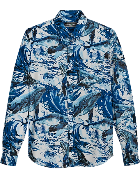 Paisley & Gray Slim Fit Button-Down Collar Sport Shirt, Light Blue Whale Print 3 Paisley & Gray Slim Fit Button-Down Collar Sport Shirt, Light Blue Whale Print