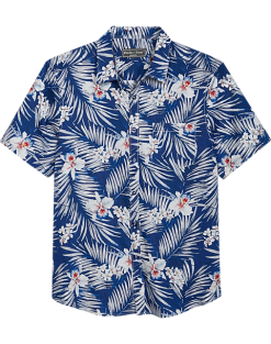 Paisley & Gray Slim Fit Spread Collar Sport Shirt, Blue Hawaiian Flower