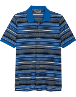 Paisley & Gray Slim Fit Polo, Blue & Black Multi Stripe
