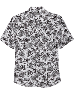 Paisley & Gray Slim Fit Spread Collar Short Sleeve Sport Shirt, Black And White Fern