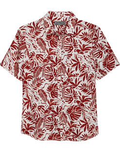 Paisley & Gray Slim Fit Short Sleeve Sport Shirt, Red Parrot & Leaf