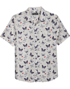 Paisley & Gray Slim Fit Spread Collar Sport Shirt, White Small Heart Butterfly