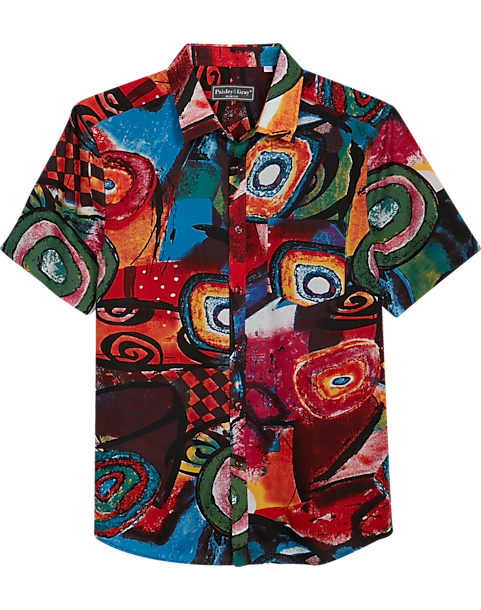 Paisley & Gray Slim Fit Spread Collar Sport Shirt, Color Pop Art 3 Paisley & Gray Slim Fit Spread Collar Sport Shirt, Color Pop Art