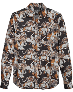 Paisley & Gray Slim Fit Spread Collar Sport Shirt, Black Leopard Print