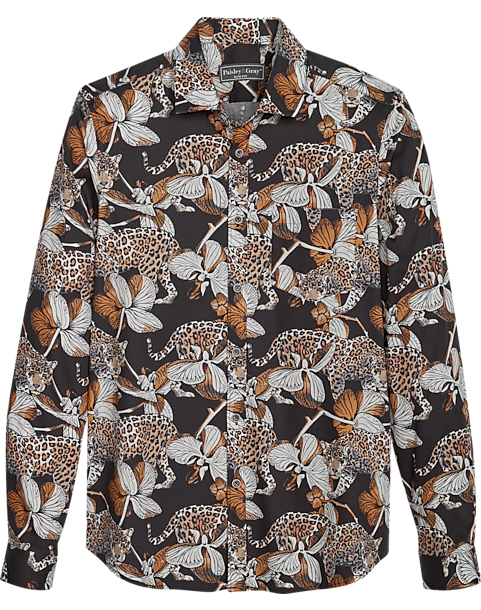 Paisley & Gray Slim Fit Spread Collar Sport Shirt, Black Leopard Print 3 Paisley & Gray Slim Fit Spread Collar Sport Shirt, Black Leopard Print