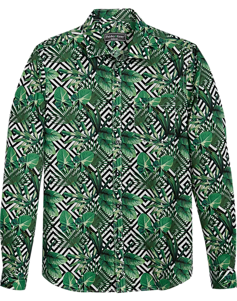 Paisley & Gray Slim Fit Spread Collar Sport Shirt, Green Italian Palm Print 3 Paisley & Gray Slim Fit Spread Collar Sport Shirt, Green Italian Palm Print