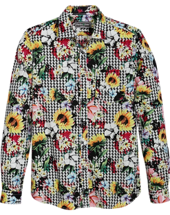 Paisley & Gray Slim Fit Spread Collar Sport Shirt, Black Houndstooth Floral