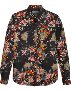 Paisley & Gray Slim Fit Spread Collar Sport Shirt, Black Paint Splatter Floral