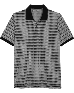 Paisley & Gray Slim Fit Polo, Black And White Zigzag Stripe