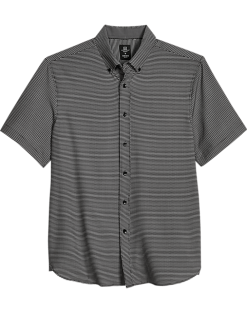 Michael Strahan Modern Fit Four-Way Stretch Short Sleeve Sport Shirt, Black Geometric