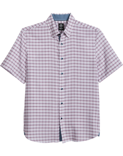 Michael Strahan Modern Fit 4-Way Stretch Short Sleeve Sport Shirt, Pink Grid