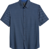 Michael Strahan Modern Fit 4-Way Stretch Short Sleeve Sport Shirt, Blue Geo Grid