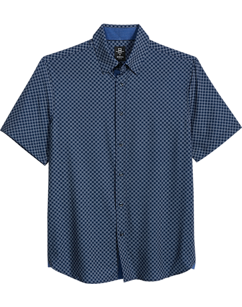 Michael Strahan Modern Fit 4-Way Stretch Short Sleeve Sport Shirt, Blue Geo Grid 3 Michael Strahan Modern Fit 4-Way Stretch Short Sleeve Sport Shirt, Blue Geo Grid