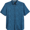 Michael Strahan Modern Fit 4-Way Stretch Short Sleeve Sport Shirt, Navy & Blue Floral -Dress Shirts Sales MW40 6NGX 01 MICHAEL STRAHAN NAVY MAIN