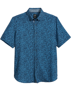 Michael Strahan Modern Fit 4-Way Stretch Short Sleeve Sport Shirt, Navy & Blue Floral