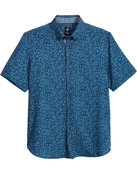 Michael Strahan Modern Fit 4-Way Stretch Short Sleeve Sport Shirt, Navy & Blue Floral 3 Michael Strahan Modern Fit 4-Way Stretch Short Sleeve Sport Shirt, Navy & Blue Floral