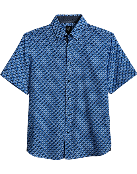 Michael Strahan Modern Fit Short Sleeve Sport Shirt, Blue 3-D Star 3 Michael Strahan Modern Fit Short Sleeve Sport Shirt, Blue 3-D Star