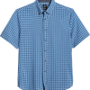 Michael Strahan Modern Fit 4-Way Stretch Short Sleeve Sport Shirt, Blue Grid