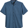Michael Strahan Modern Fit Short Sleeve Sport Shirt, Navy Check 3-D Check -Dress Shirts Sales MW40 6NH4 01 MICHAEL STRAHAN NAVY MAIN