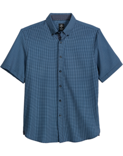 Michael Strahan Modern Fit Short Sleeve Sport Shirt, Navy Check 3-D Check