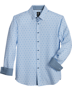 Michael Strahan Modern Fit Spread Collar 4-Way Stretch Sport Shirt, Blue Hexagon
