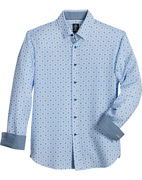 Michael Strahan Modern Fit Spread Collar 4-Way Stretch Sport Shirt, Blue Hexagon 3 Michael Strahan Modern Fit Spread Collar 4-Way Stretch Sport Shirt, Blue Hexagon