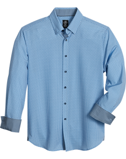 Michael Strahan Modern Fit Spread Collar 4-Way Stretch Sport Shirt, Blue Geo Starfish