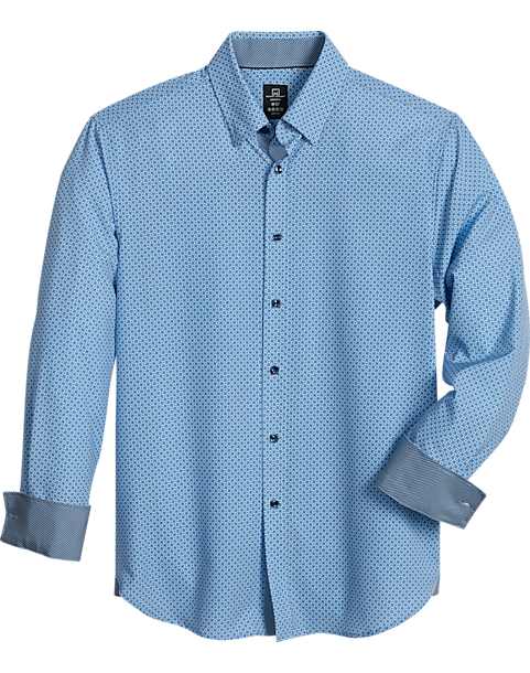 Michael Strahan Modern Fit Spread Collar 4-Way Stretch Sport Shirt, Blue Geo Starfish 3 Michael Strahan Modern Fit Spread Collar 4-Way Stretch Sport Shirt, Blue Geo Starfish
