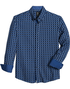 Michael Strahan Modern Fit Button-Down Collar 4-Way Stretch Sport Shirt, Navy Windowpane