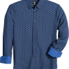 Michael Strahan Modern Fit Spread Collar 4-Way Stretch Sport Shirt, Navy Hexagon -Dress Shirts Sales MW40 6NHU 01 MICHAEL STRAHAN NAVY MAIN