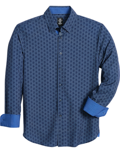 Michael Strahan Modern Fit Spread Collar 4-Way Stretch Sport Shirt, Navy Hexagon