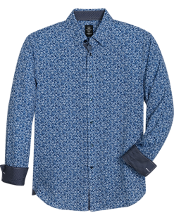 Michael Strahan Modern Fit Spread Collar 4-Way Stretch Sport Shirt, Blue Abstract Floral