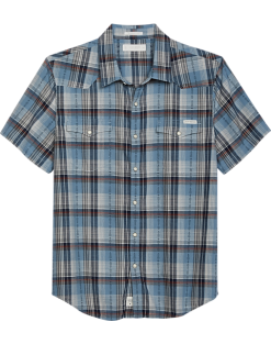 Lucky Brand Classic Fit Short Sleeve Western Sport Shirt, Blue Plaid