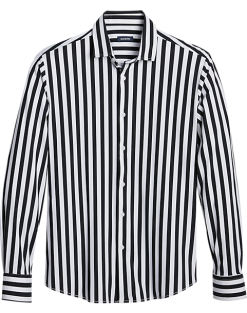 Zanetti Modern Fit Spread Collar Sport Shirt, Black And White Stripe
