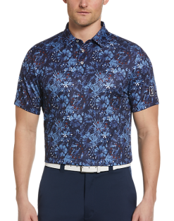 PGA Tour Classic Fit Printed Polo, Navy Fireworks