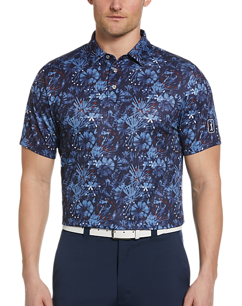 PGA Tour Classic Fit Printed Polo, Navy Fireworks 3 PGA Tour Classic Fit Printed Polo, Navy Fireworks