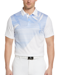 PGA Tour Classic Fit Printed Polo, White Asymmetric Tropical